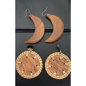 Lot Of 2 Pair Of Boho Celestial Wood Wooden Dangle Earrings 1 Pair Moons